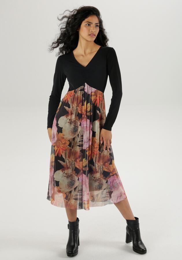 Aniston SELECTED Midi-jurk met rimpeling aan de v-halslijn - Foto 8