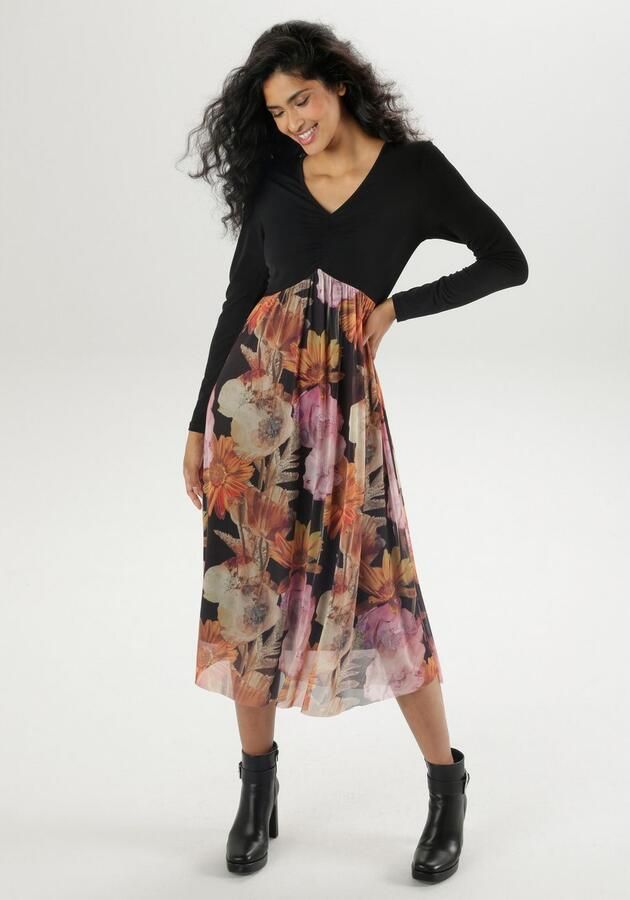 Aniston SELECTED Midi-jurk met rimpeling aan de v-halslijn - Foto 3