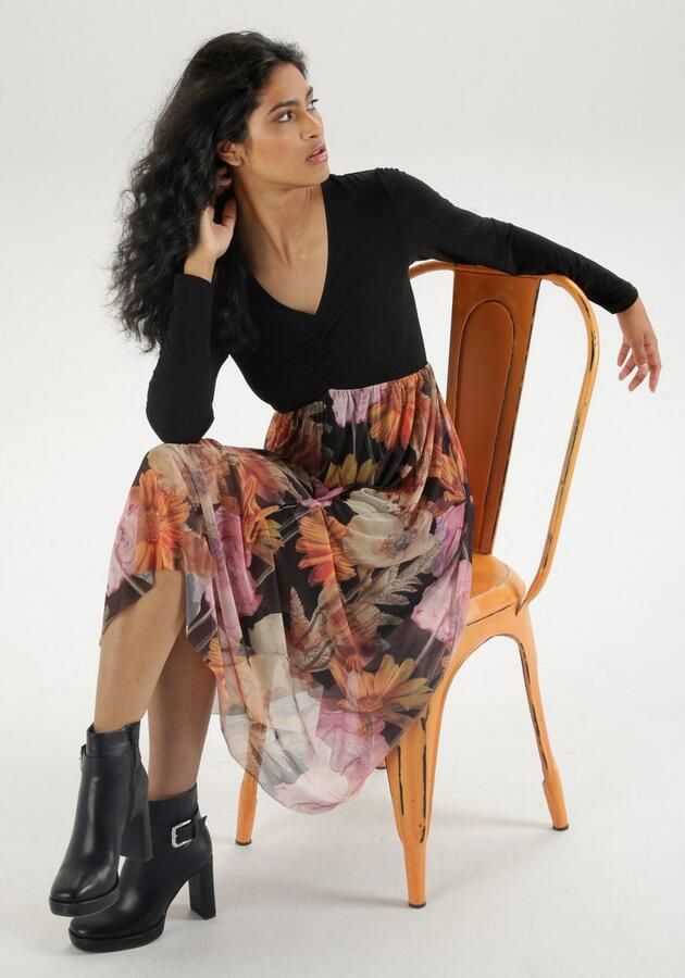 Aniston SELECTED Midi-jurk met rimpeling aan de v-halslijn - Foto 5