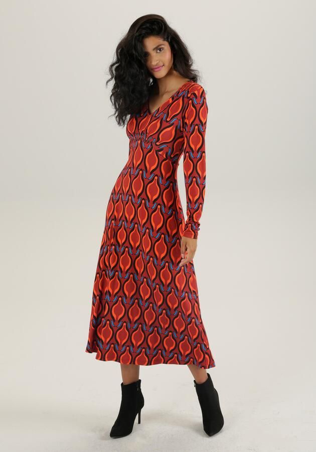 Aniston SELECTED Midi-jurk met smok-inzetten en retro-print - Foto 7