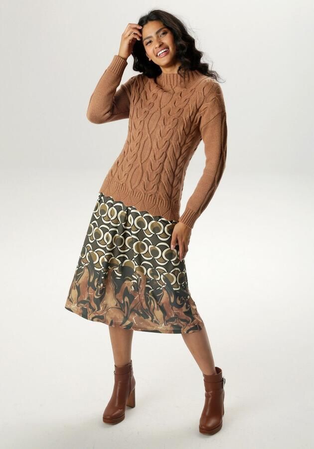 Aniston SELECTED Midirok in uni zwart of met nostalgische print - Foto 5