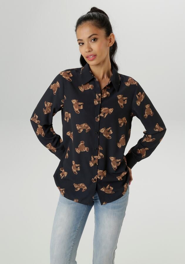 Aniston SELECTED Overhemdblouse bedrukt met trendy teddyberen nieuwe collectie - Foto 7
