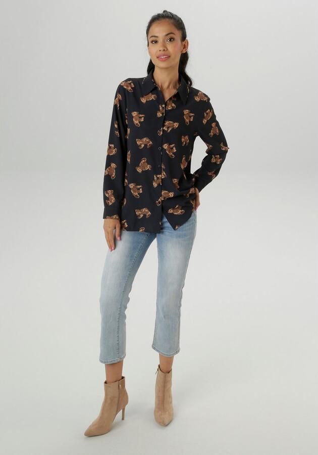 Aniston SELECTED Overhemdblouse bedrukt met trendy teddyberen nieuwe collectie - Foto 4