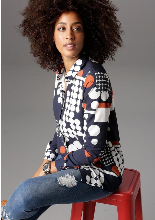 Aniston SELECTED Overhemdblouse met moderne stippeltjesprint - Foto 2