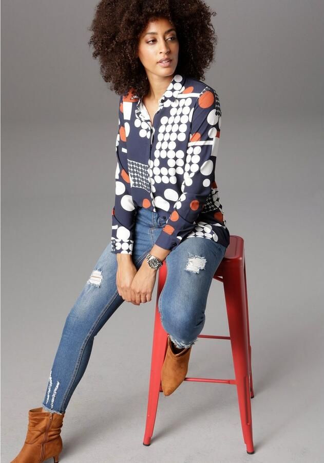 Aniston SELECTED Overhemdblouse met moderne stippeltjesprint - Foto 4