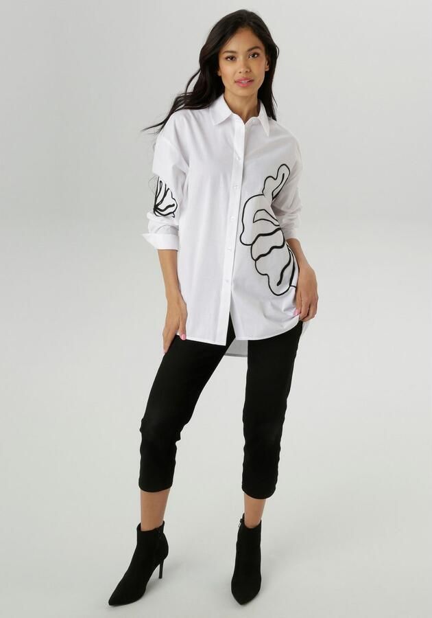 Aniston SELECTED Overhemdblouse met sierbanden met randen opgestikte bloe nieuwe collectie - Foto 4