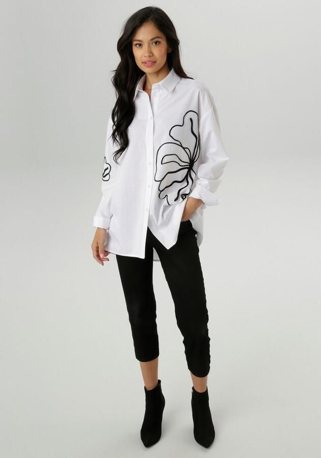 Aniston SELECTED Overhemdblouse met sierbanden met randen opgestikte bloe nieuwe collectie - Foto 5