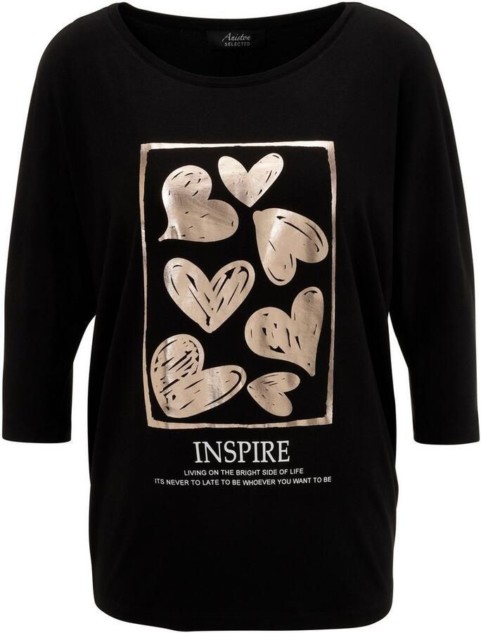 Aniston SELECTED Shirt met 3 4 mouwen met goudkleurige harten en statementtekst - Foto 2