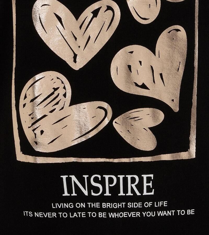 Aniston SELECTED Shirt met 3 4 mouwen met goudkleurige harten en statementtekst