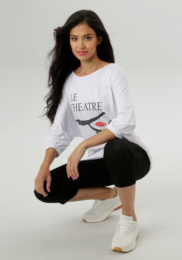 Aniston SELECTED Shirt met 3 4 mouwen met vrouwelijke print en statement-opschrift nieuwe collectie - Foto 4