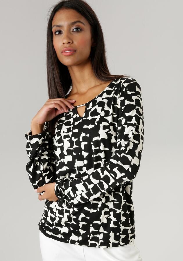 Aniston SELECTED Shirt met lange mouwen met all-over print sierdetails en cut-out - Foto 5