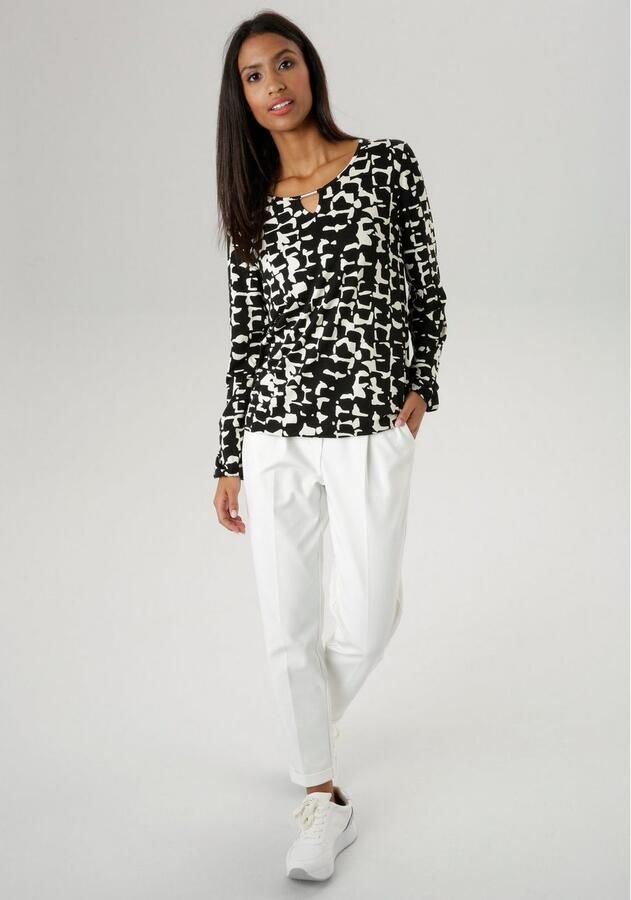 Aniston SELECTED Shirt met lange mouwen met all-over print sierdetails en cut-out - Foto 3