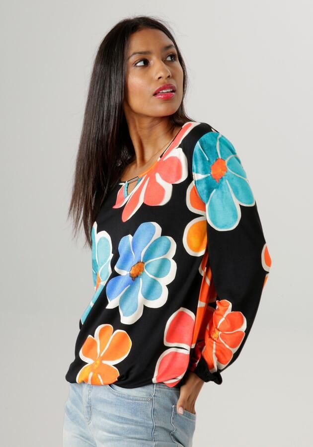 Aniston SELECTED Shirt met lange mouwen met cut-out en kleurrijke bloemenprint - Foto 8