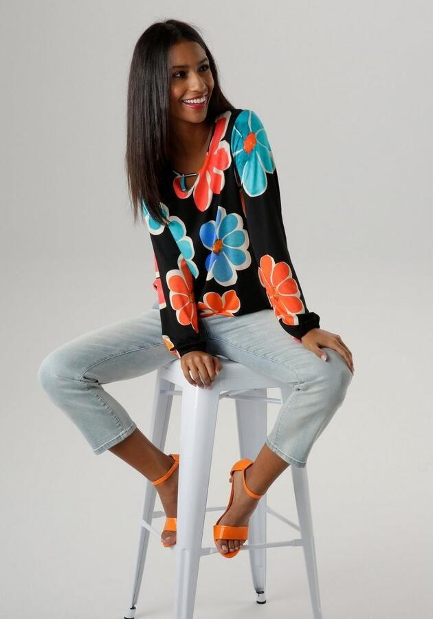 Aniston SELECTED Shirt met lange mouwen met cut-out en kleurrijke bloemenprint - Foto 5