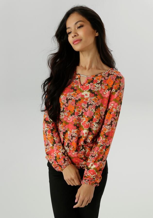 Aniston SELECTED Shirt met lange mouwen met cut-out en kleurrijke bloe print nieuwe collectie - Foto 7