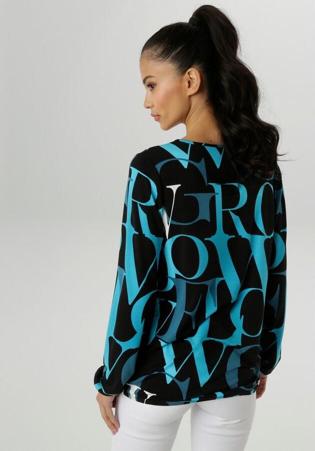 Aniston SELECTED Shirt met lange mouwen met cut-out en trendy letterprint nieuwe collectie - Foto 4