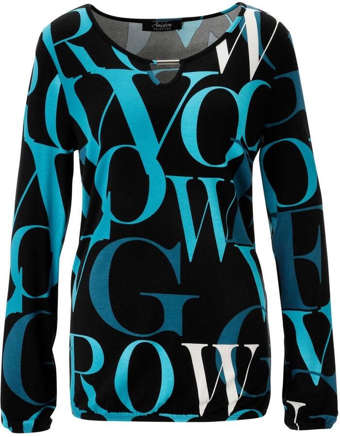 Aniston SELECTED Shirt met lange mouwen met cut-out en trendy letterprint nieuwe collectie - Foto 2