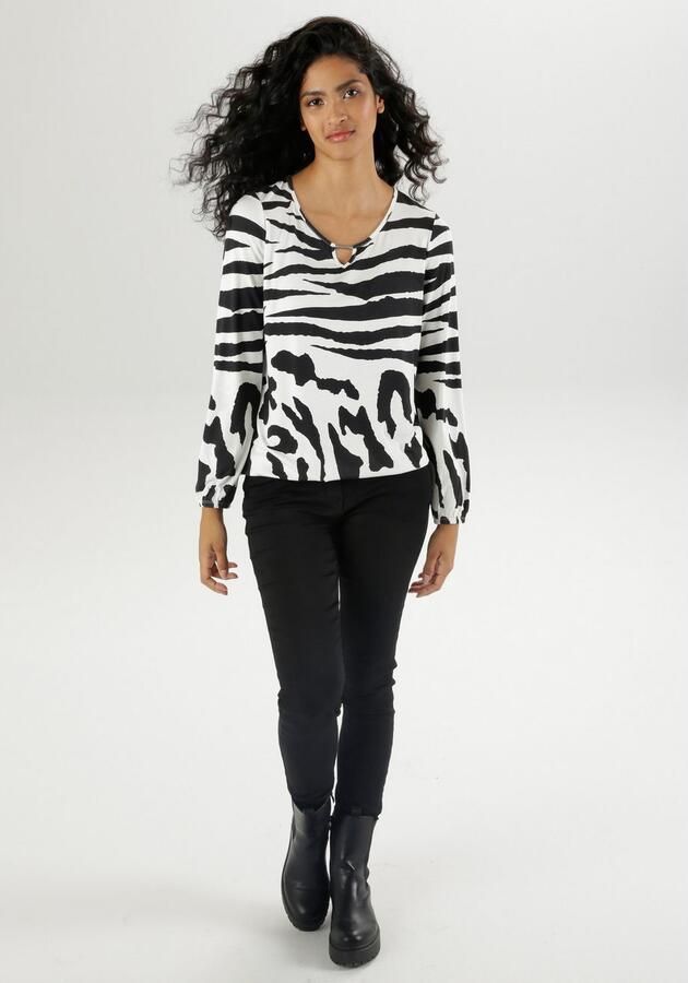 Aniston SELECTED Shirt met lange mouwen met cut-out sieraandeel en animal-prints - Foto 6