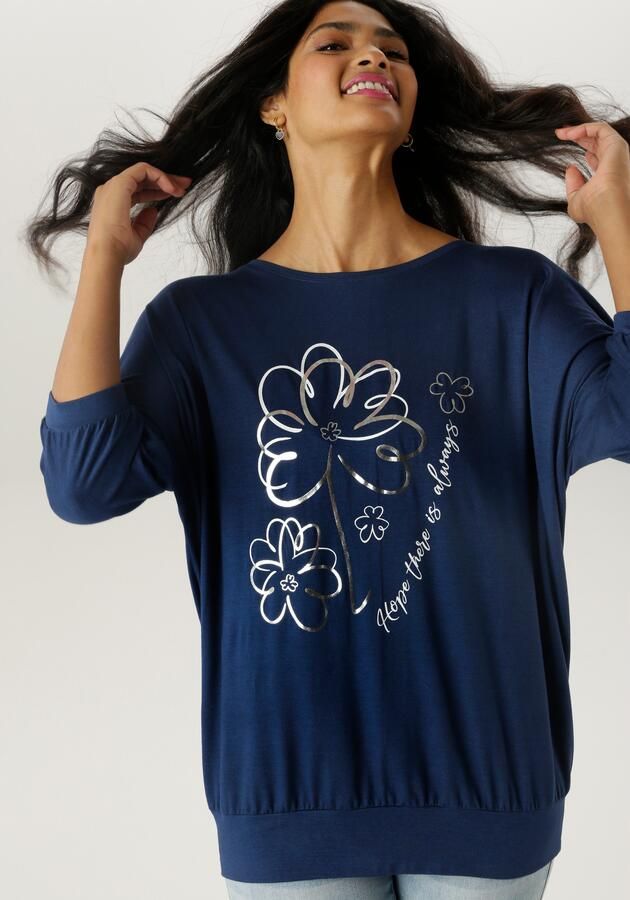 Aniston SELECTED Shirt met vleermuismouwen gedeeltelijk met zilverkleurige folieprint - Foto 7