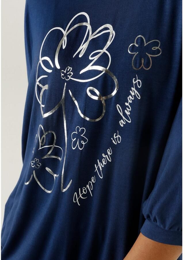 Aniston SELECTED Shirt met vleermuismouwen gedeeltelijk met zilverkleurige folieprint - Foto 2