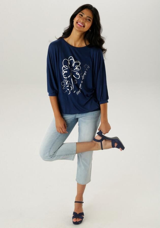 Aniston SELECTED Shirt met vleermuismouwen gedeeltelijk met zilverkleurige folieprint - Foto 5