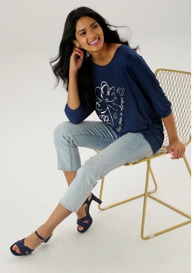 Aniston SELECTED Shirt met vleermuismouwen gedeeltelijk met zilverkleurige folieprint - Foto 3