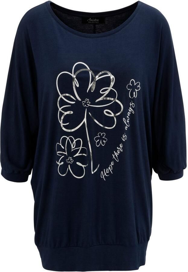 Aniston SELECTED Shirt met vleermuismouwen gedeeltelijk met zilverkleurige folieprint - Foto 6