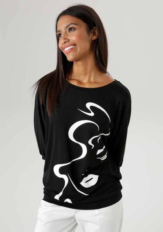 Aniston SELECTED Shirt met vleermuismouwen met abstract gezichtdruk - Foto 6