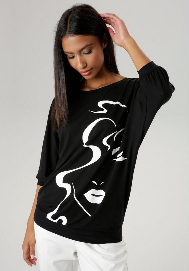 Aniston SELECTED Shirt met vleermuismouwen met abstract gezichtdruk - Foto 3