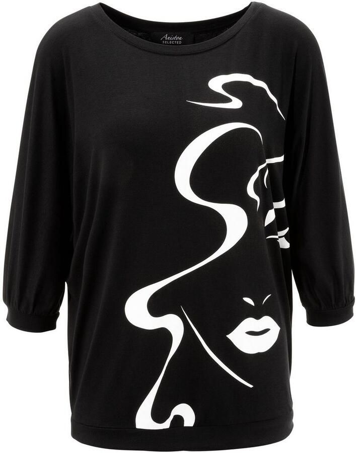 Aniston SELECTED Shirt met vleermuismouwen met abstract gezichtdruk