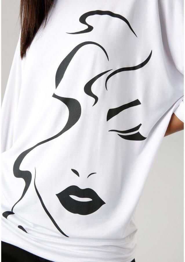 Aniston SELECTED Shirt met vleermuismouwen met abstract gezichtdruk - Foto 2