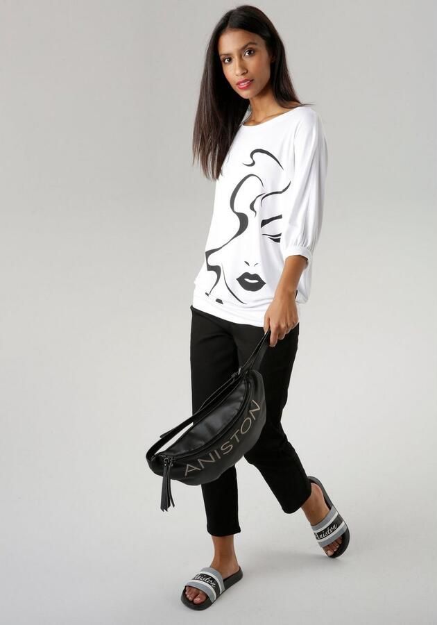 Aniston SELECTED Shirt met vleermuismouwen met abstract gezichtdruk - Foto 5