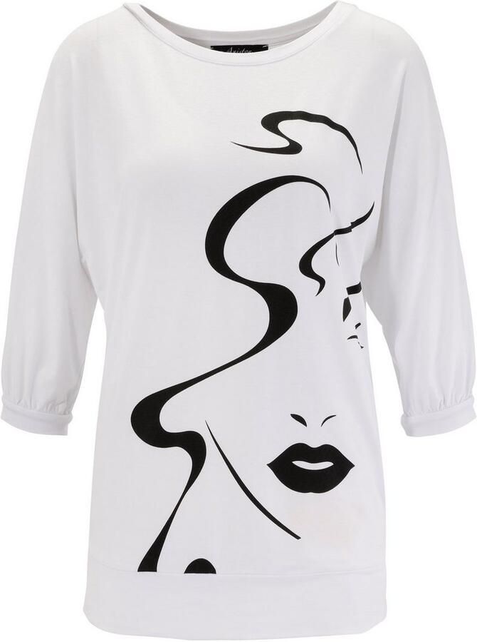 Aniston SELECTED Shirt met vleermuismouwen met abstract gezichtdruk