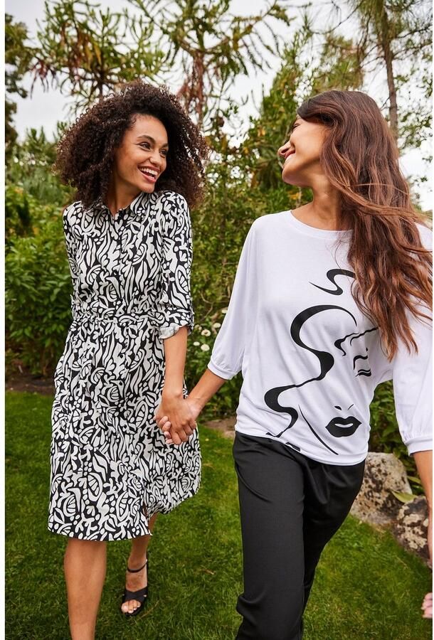 Aniston SELECTED Shirt met vleermuismouwen met abstract gezichtdruk - Foto 6