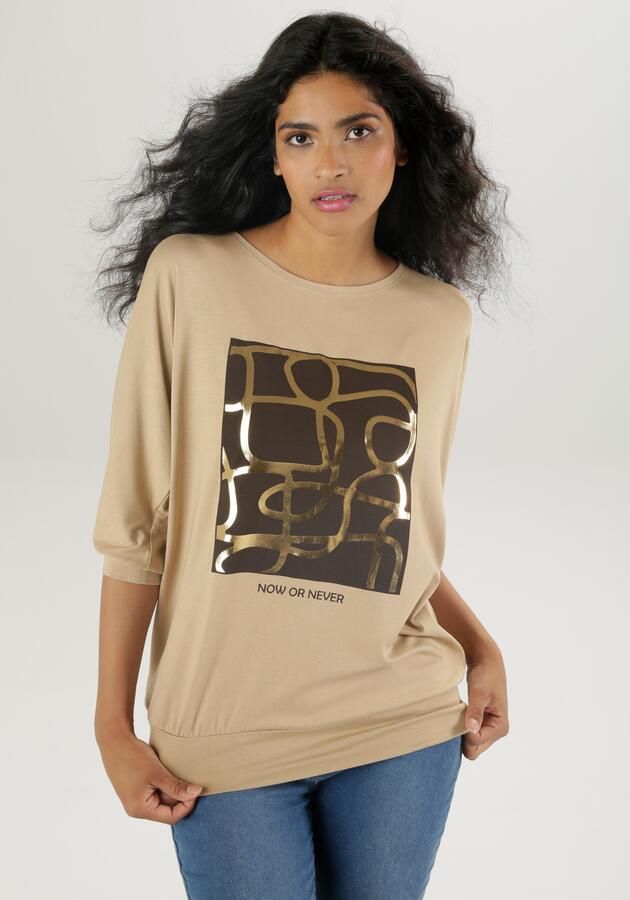 Aniston SELECTED Shirt met vleermuismouwen met goudkleurige folieprint - Foto 7