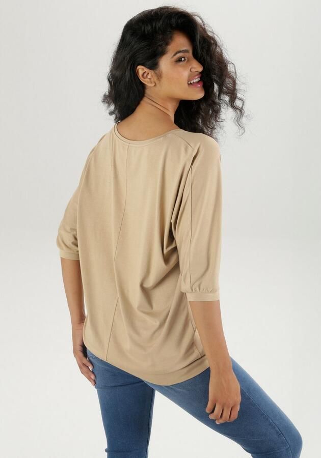 Aniston SELECTED Shirt met vleermuismouwen met goudkleurige folieprint - Foto 4