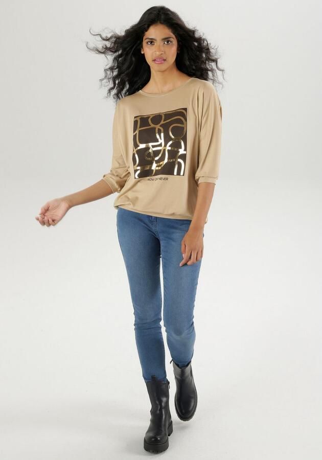 Aniston SELECTED Shirt met vleermuismouwen met goudkleurige folieprint - Foto 5