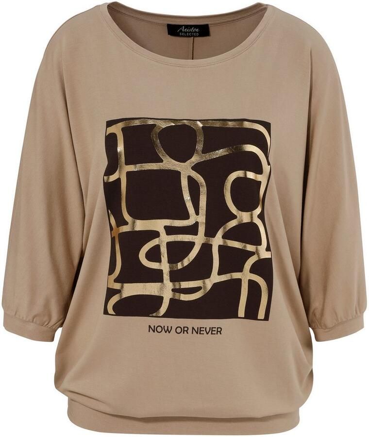 Aniston SELECTED Shirt met vleermuismouwen met goudkleurige folieprint - Foto 2
