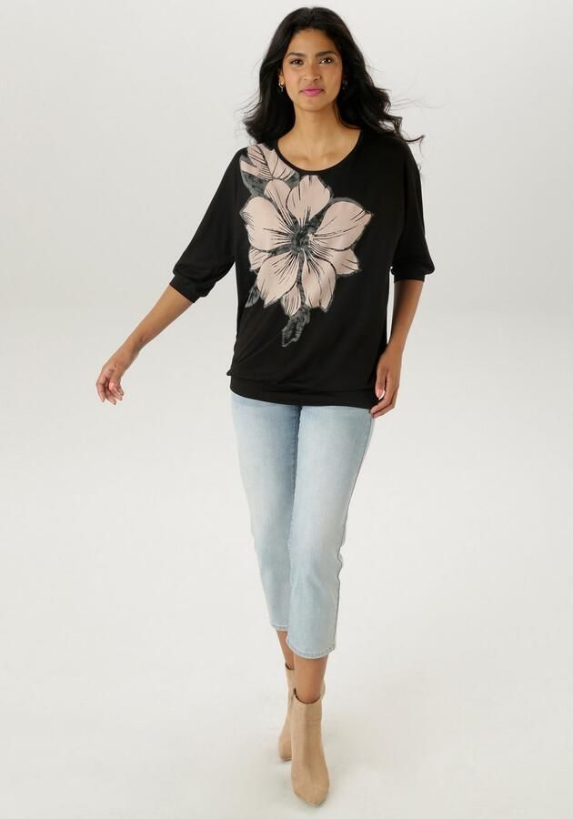 Aniston SELECTED Shirt met vleermuismouwen met grote bloemenprint aan de voorkant - Foto 5