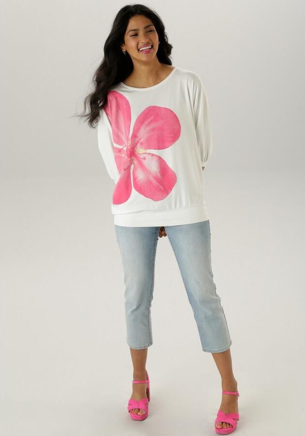 Aniston SELECTED Shirt met vleermuismouwen met grote bloemenprint aan de voorkant - Foto 6