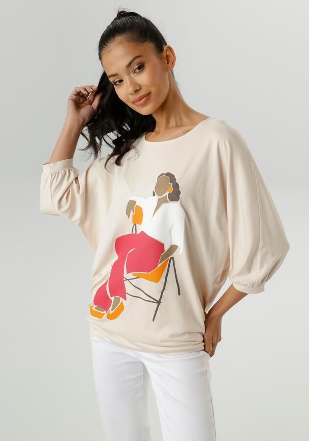 Aniston SELECTED Shirt met vleermuismouwen voor met grootschalige vrouwelijke frontprint nieuwe collectie - Foto 7