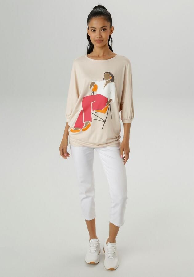 Aniston SELECTED Shirt met vleermuismouwen voor met grootschalige vrouwelijke frontprint nieuwe collectie - Foto 5