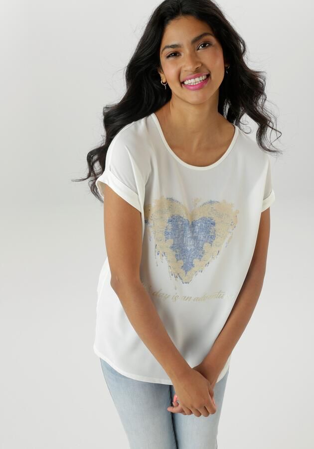 Aniston SELECTED Shirtblouse gedeeltelijk met glanzende goudkleurige folieprint - Foto 7