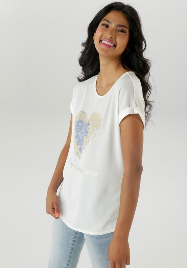 Aniston SELECTED Shirtblouse gedeeltelijk met glanzende goudkleurige folieprint - Foto 4