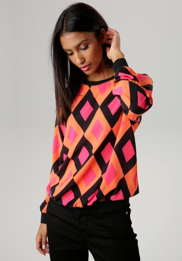 Aniston SELECTED Shirtblouse met effen borden en retro-patroon - Foto 6