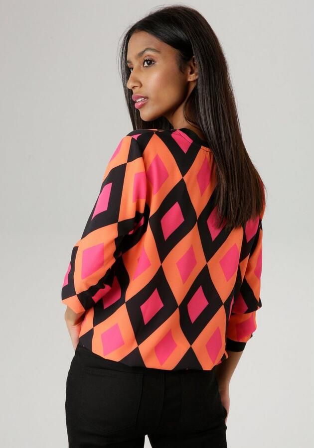 Aniston SELECTED Shirtblouse met effen borden en retro-patroon - Foto 4