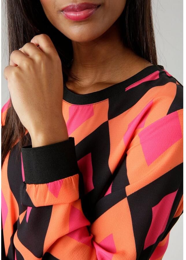 Aniston SELECTED Shirtblouse met effen borden en retro-patroon - Foto 2