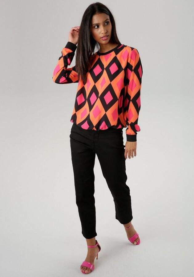 Aniston SELECTED Shirtblouse met effen borden en retro-patroon - Foto 5