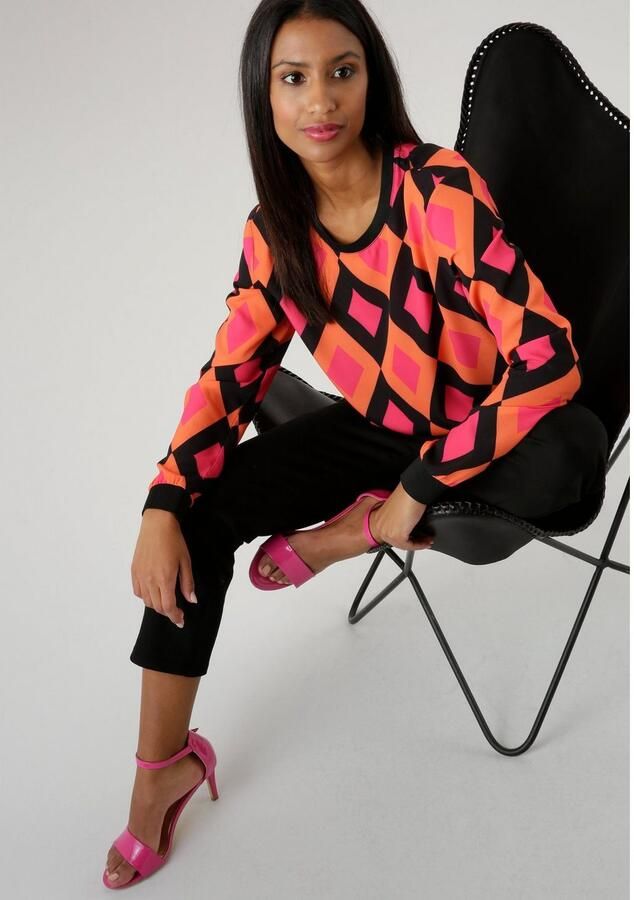 Aniston SELECTED Shirtblouse met effen borden en retro-patroon - Foto 3