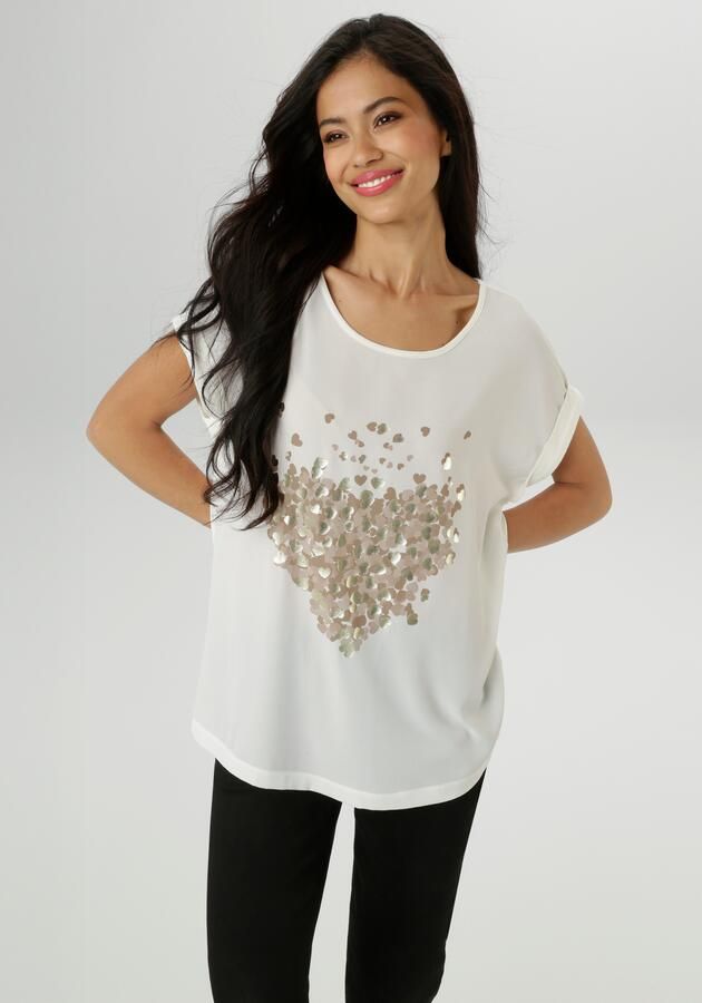 Aniston SELECTED Shirtblouse met glanzende goudkleurige harten bedrukt nieuwe collectie - Foto 7